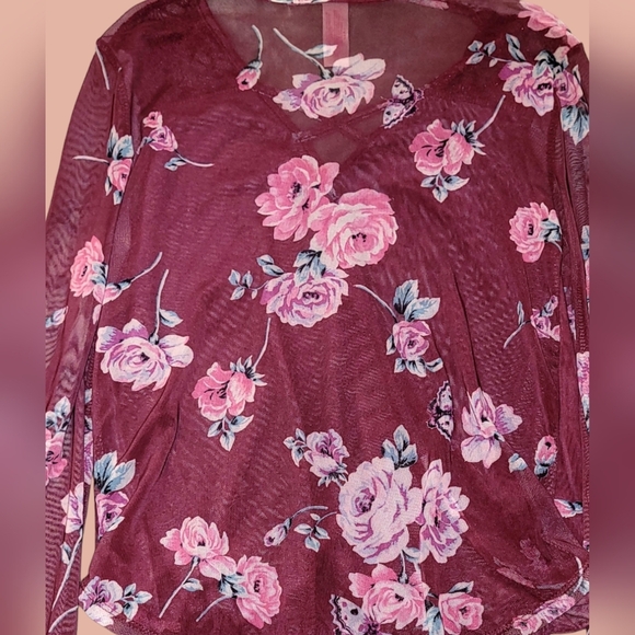 NO BOUNDARIES Womens Long Sleeve Boho Floral Lace Trim Keyhole Shirt Sz. XS (1) - Picture 5 of 5